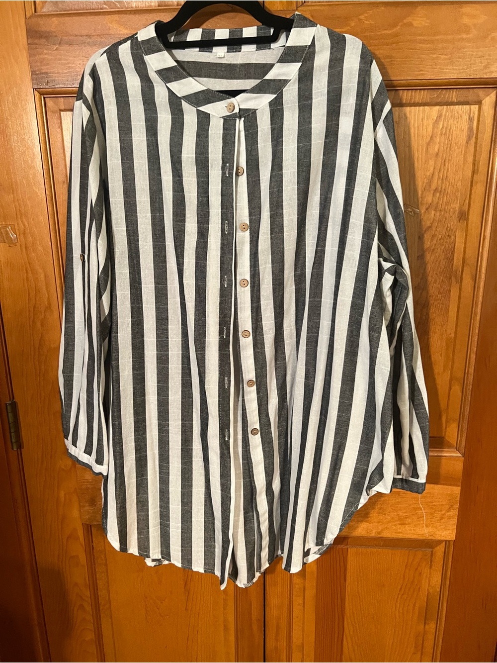 SHEIN Black and White Vertical Stripe Button Down Shirt
